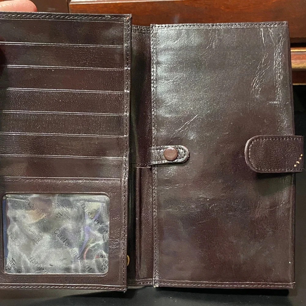 Elegant Carlo Amboldi Dark Brown Leather vintage checkbook wallet